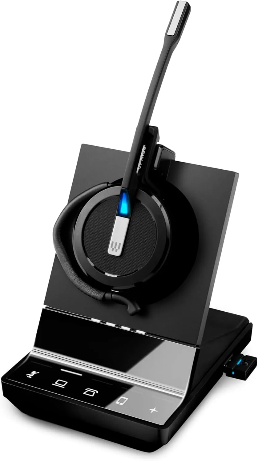 Sennheiser SDW 5016 (507016) Single-Sided Wireless DECT Headset for Desk Phone Softphone/PC& Mobile Phone Connection Dual