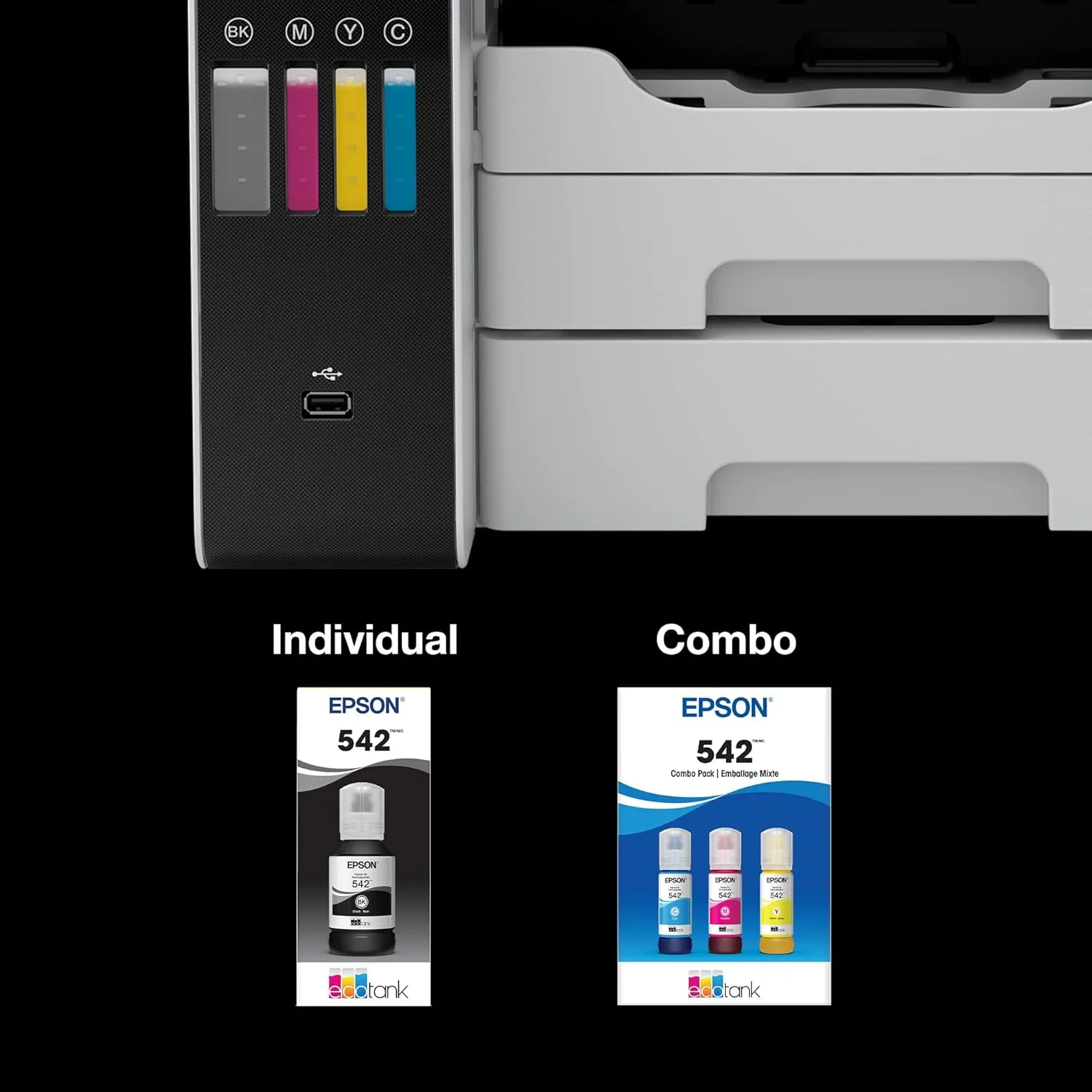 EPSON 542 EcoTank Ink Ultra-high Capacity Bottle Color Combo Pack (T542520-S)
