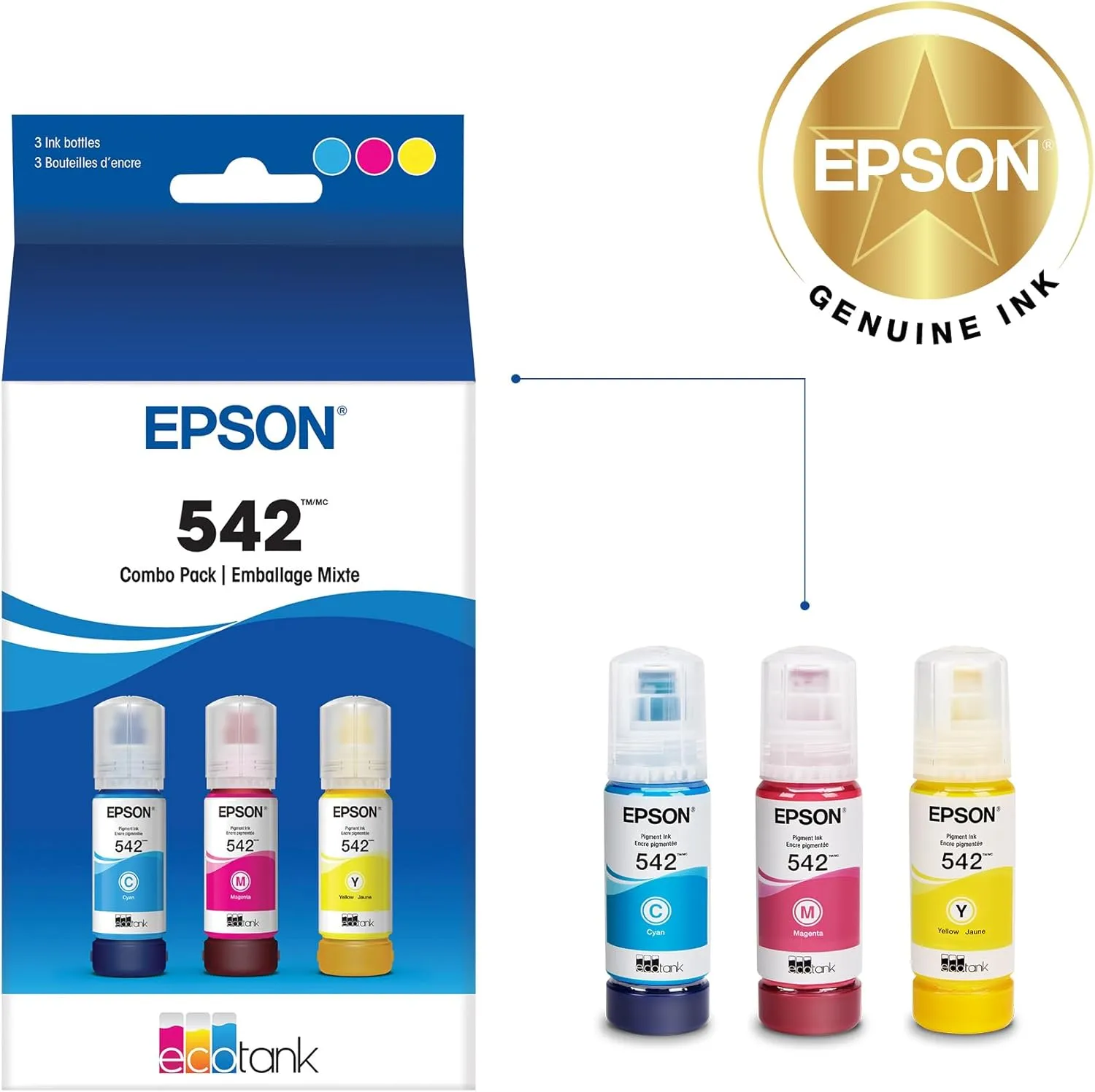 EPSON 542 EcoTank Ink Ultra-high Capacity Bottle Color Combo Pack (T542520-S)