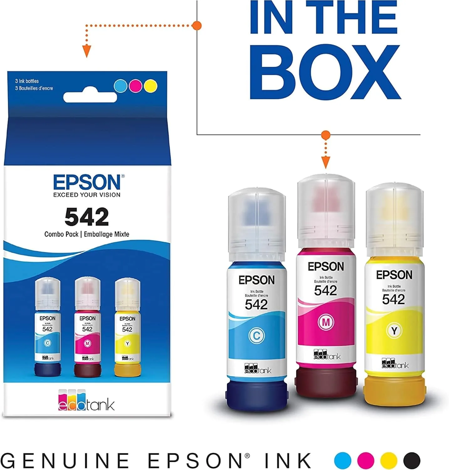 EPSON 542 EcoTank Ink Ultra-high Capacity Bottle Color Combo Pack (T542520-S)