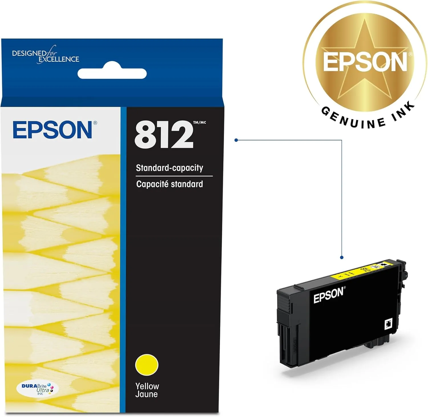 Epson 812 DURABrite Ultra Yellow Ink Cartridge (T812420-S) - Standard Capacity, 1 Pack