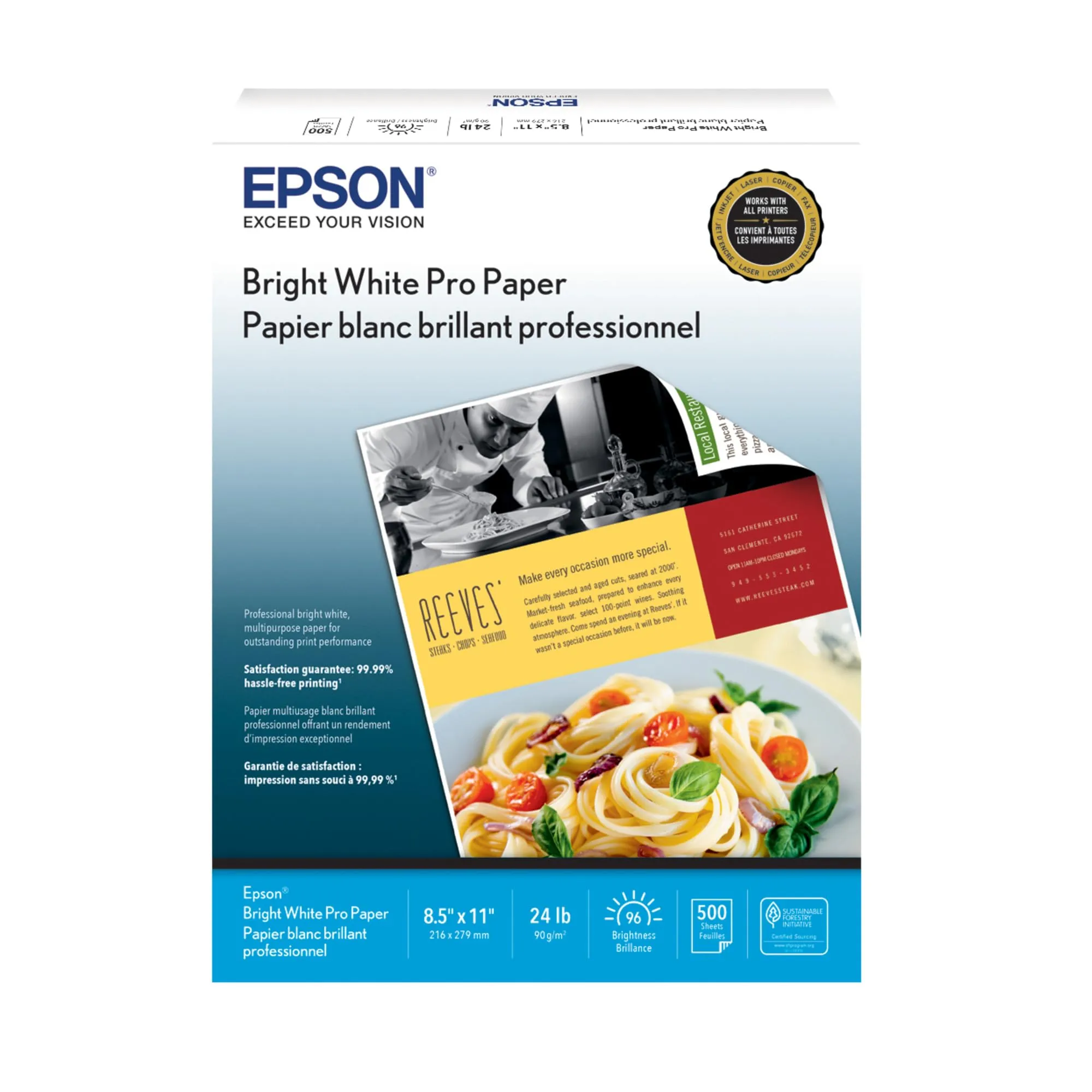 Epson Bright White Pro Paper - S041586-4, 8.5 x 11, 500 Sheets