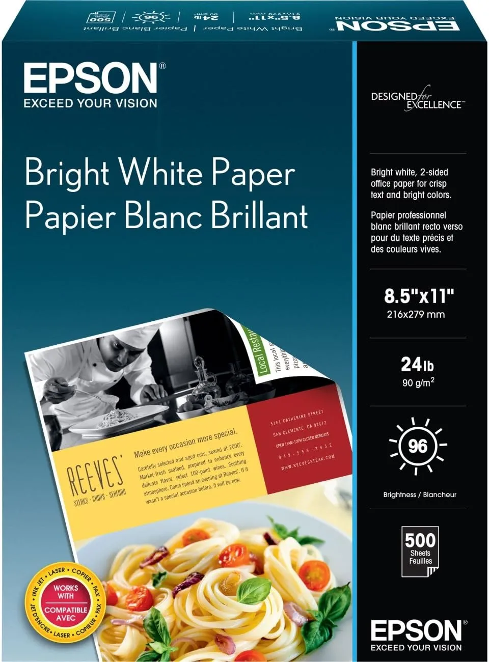 Epson Bright White Pro Paper - S041586-4, 8.5 x 11, 500 Sheets