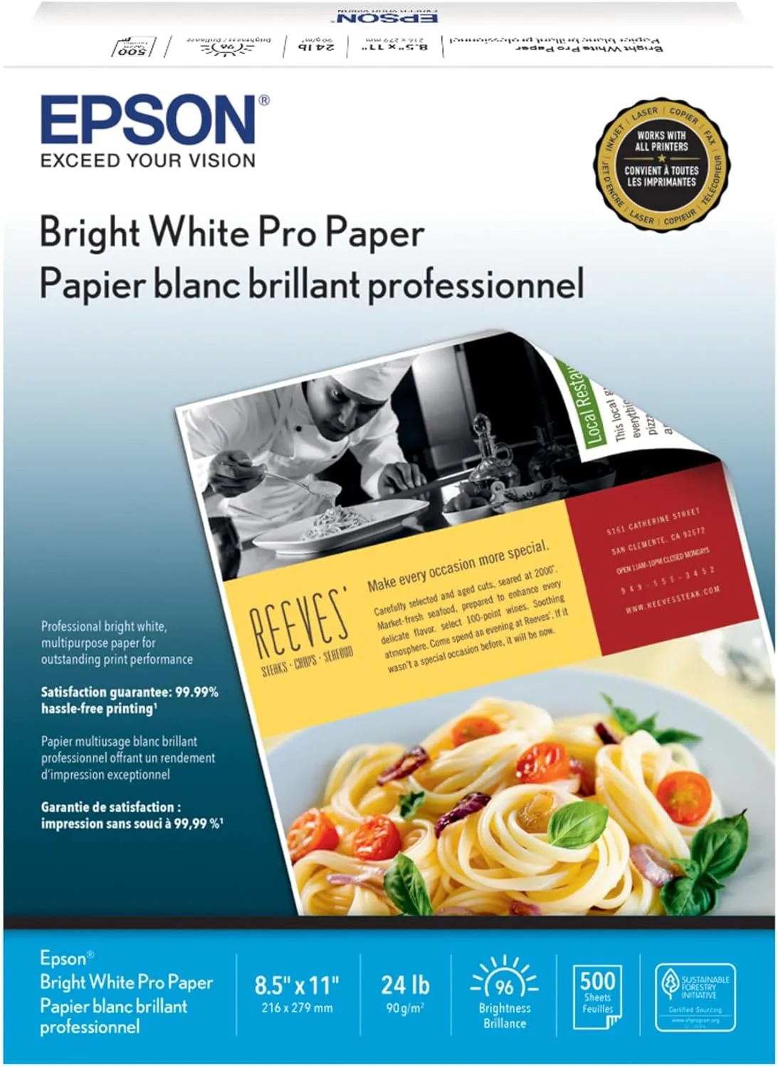 Epson Bright White Pro Paper - S041586-4, 8.5 x 11, 500 Sheets