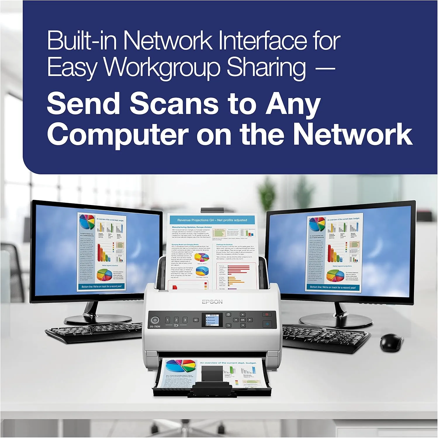 Epson DS-730N Network Color Document Scanner, 100-page ADF, Duplex Scanning