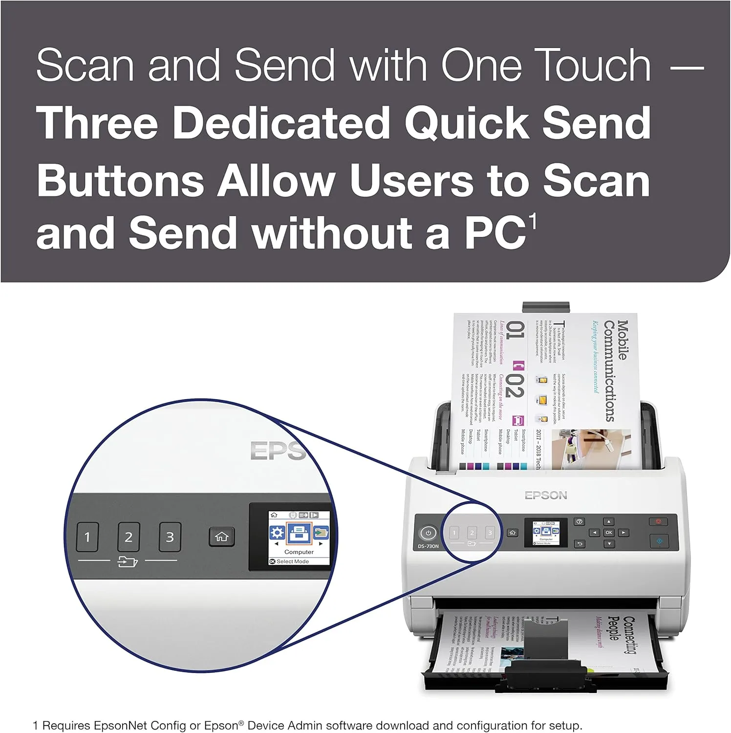 Epson DS-730N Network Color Document Scanner, 100-page ADF, Duplex Scanning