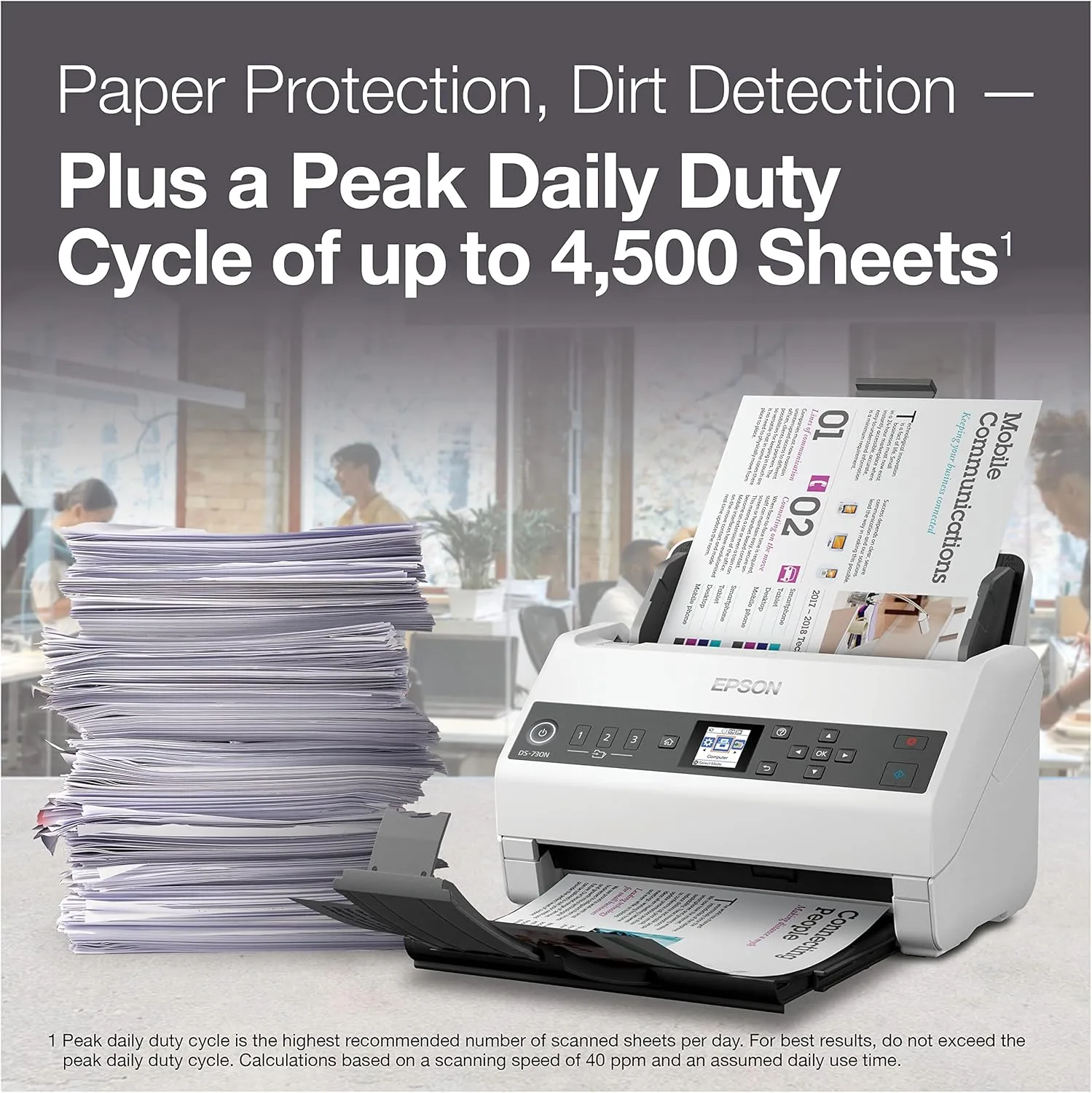 Epson DS-730N Network Color Document Scanner, 100-page ADF, Duplex Scanning