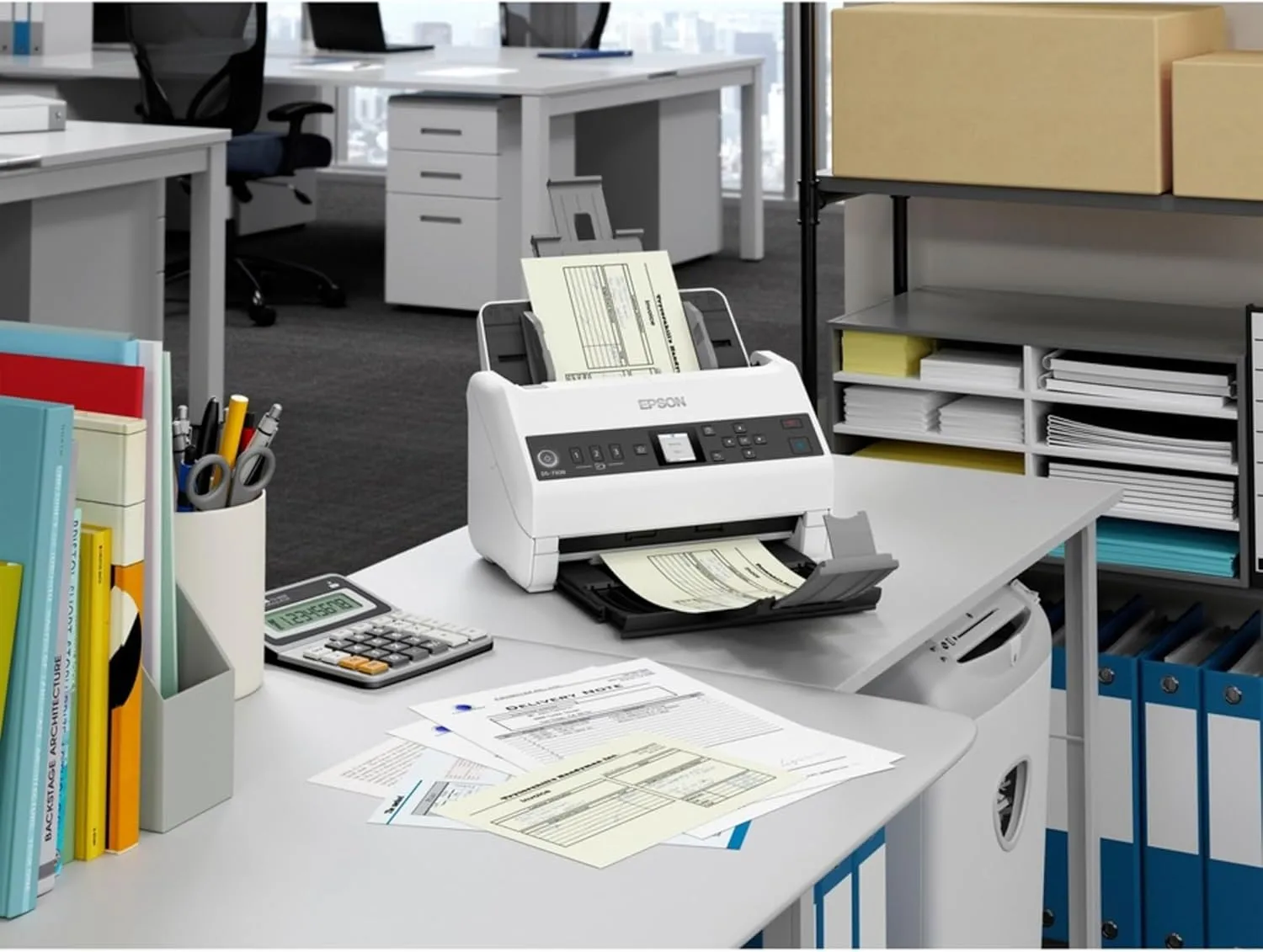 Epson DS-730N Network Color Document Scanner, 100-page ADF, Duplex Scanning