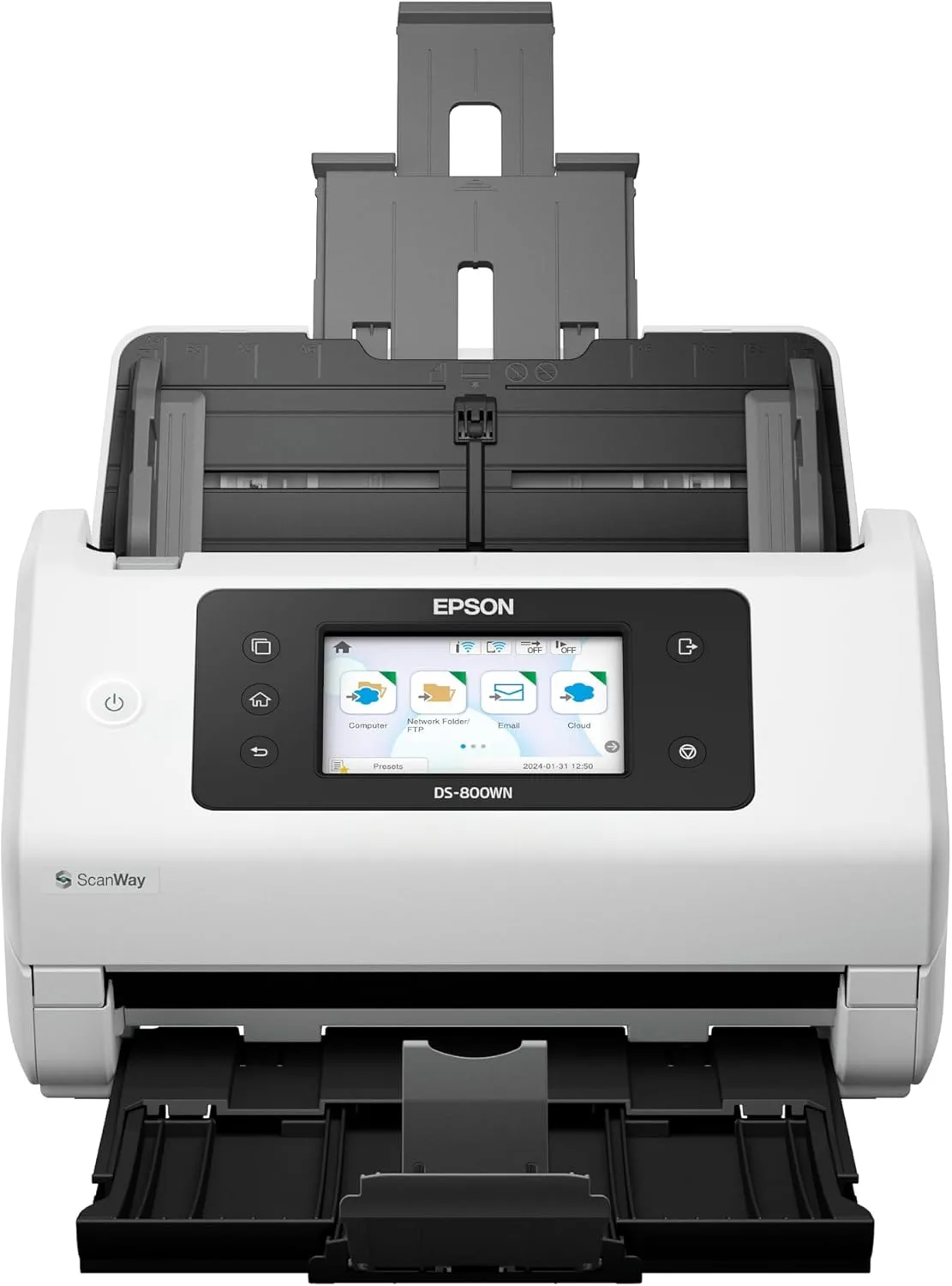 Epson DS-800WN EdgeLink Wireless Network Color Document Scanner with Duplex Scanning, PC-Free Scanning, 100-page Auto Document Feeder (ADF) and 4.3" Color Touchscreen