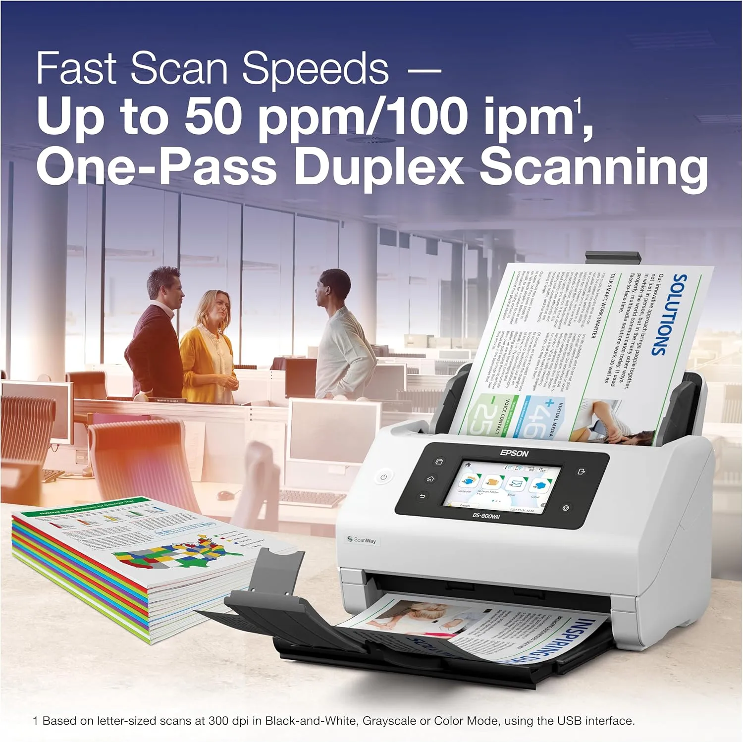 Epson DS-800WN EdgeLink Wireless Network Color Document Scanner with Duplex Scanning, PC-Free Scanning, 100-page Auto Document Feeder (ADF) and 4.3" Color Touchscreen