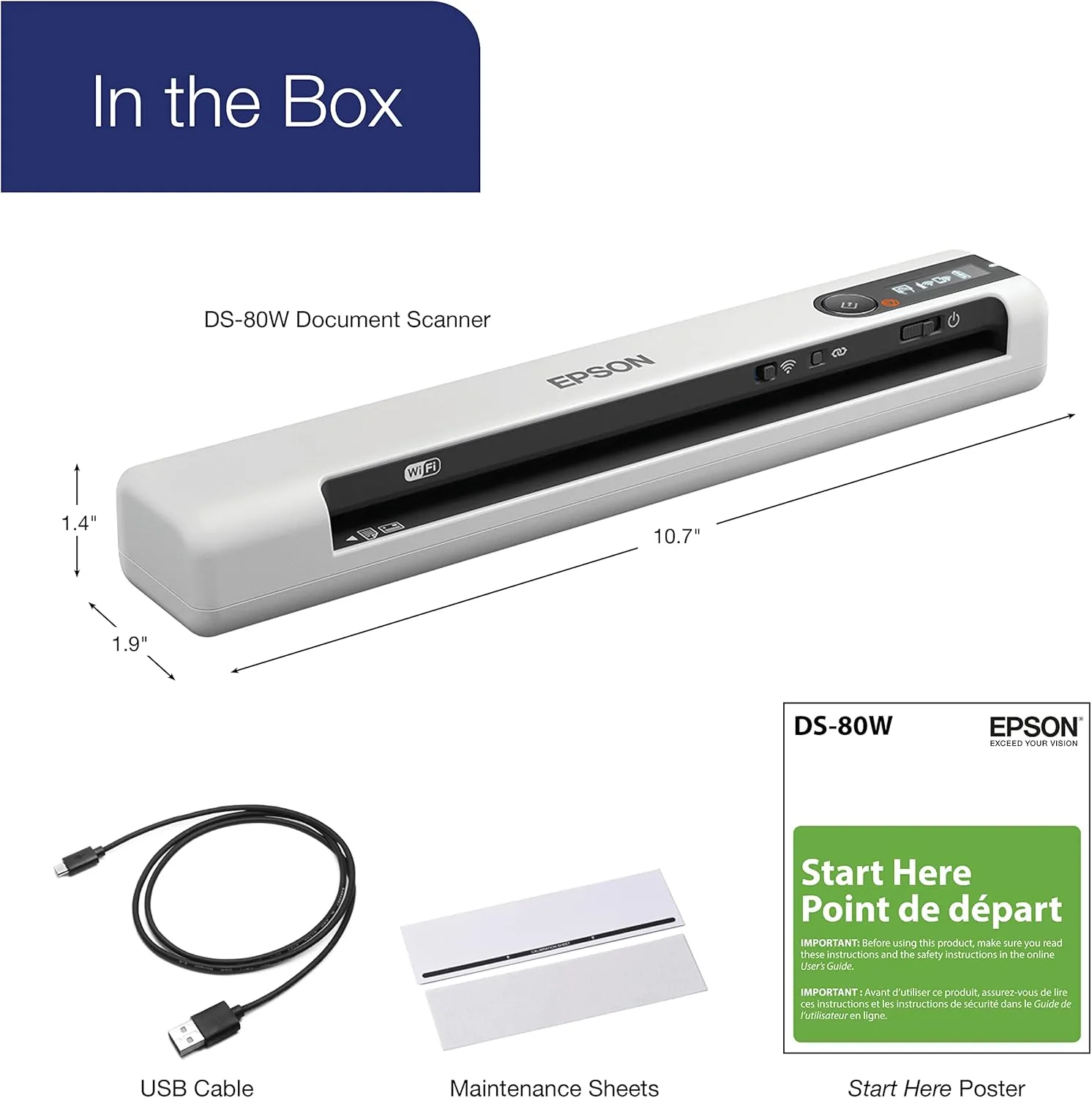 Epson DS-80W Wireless Portable Document Scanner for PC & Mac