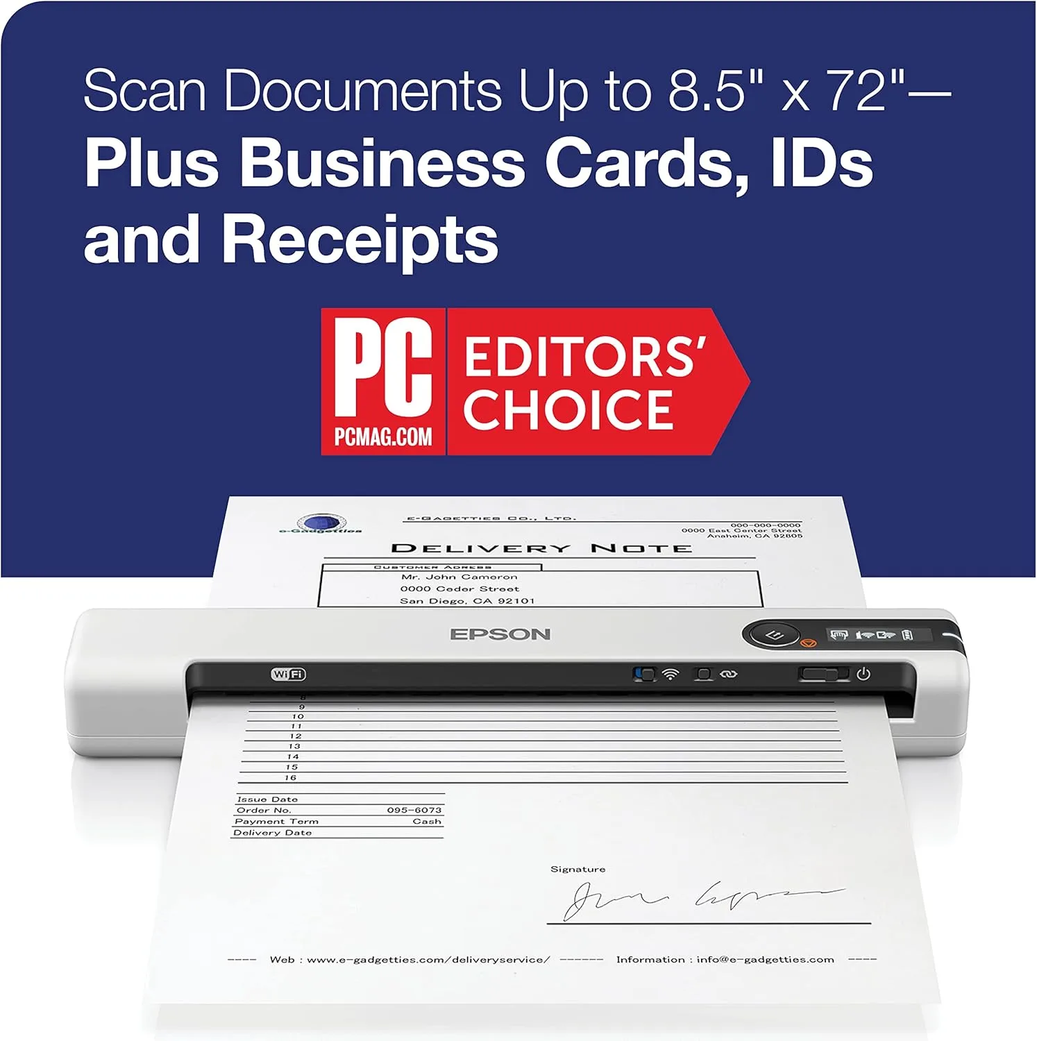 Epson DS-80W Wireless Portable Document Scanner for PC & Mac