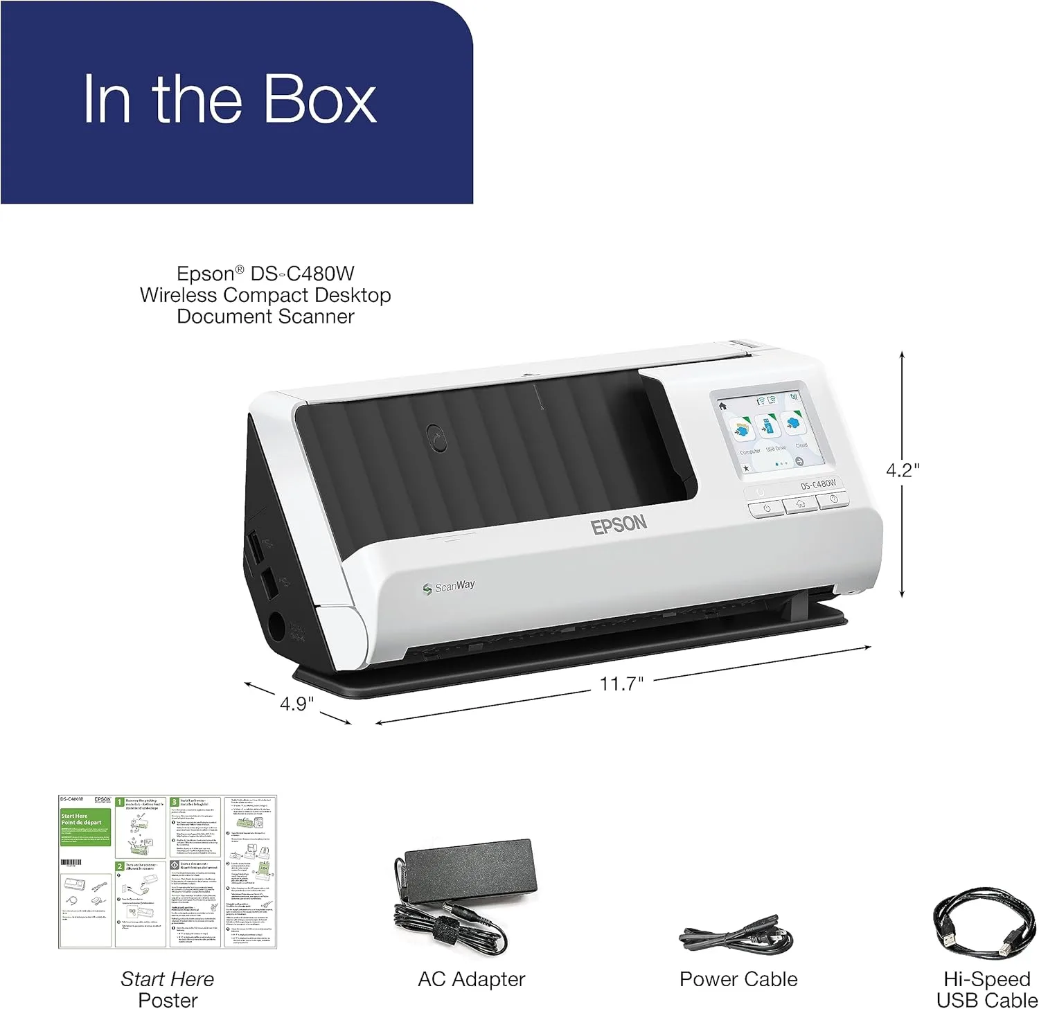 Epson DS-C480W Wireless Duplex Compact Desktop Document Scanner with Auto Document Feeder (ADF)