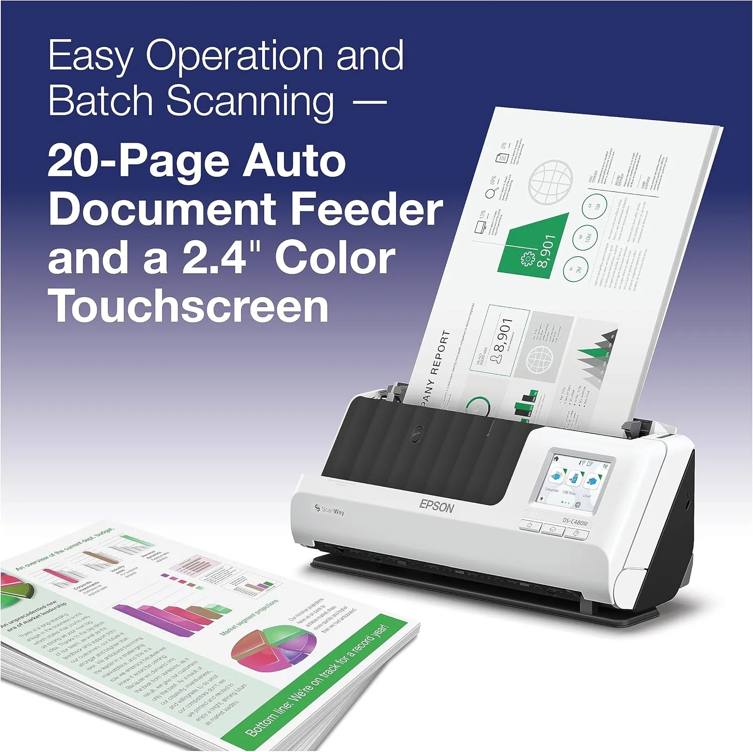 Epson DS-C480W Wireless Duplex Compact Desktop Document Scanner with Auto Document Feeder (ADF)