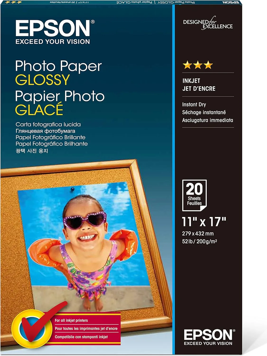 Epson S041156 Glossy Photo Paper, 11 x 17 (20 Sheets)