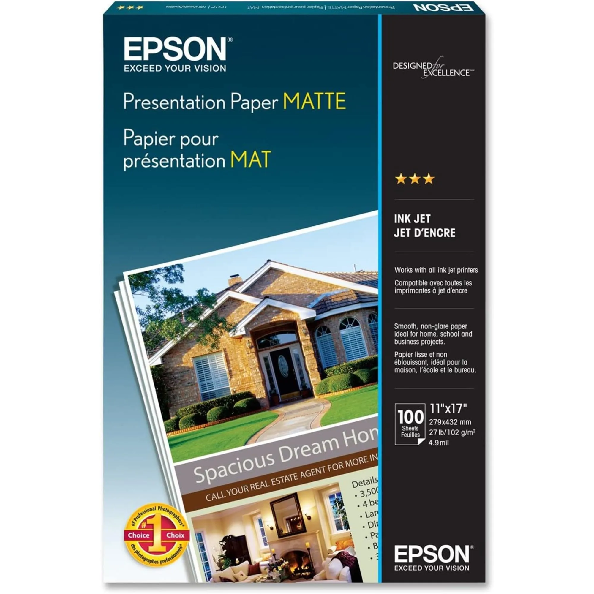 Epson Presentation Paper Matte (11 x 17 in, 100 Sheets) S041070 - White
