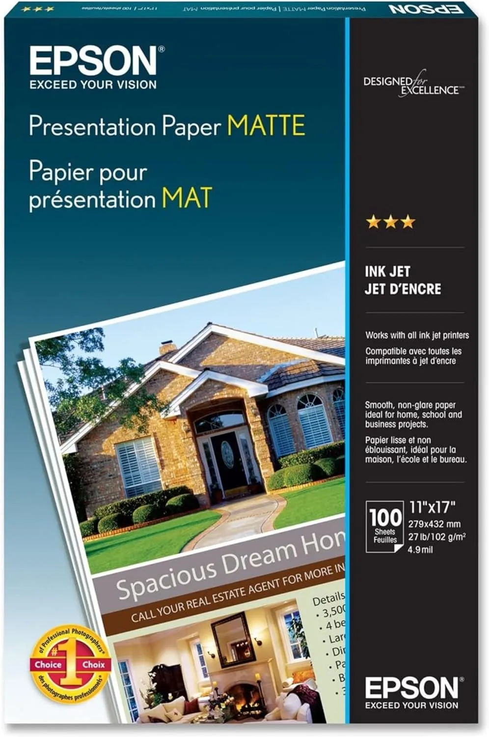 Epson Presentation Paper Matte (11 x 17 in, 100 Sheets) S041070 - White