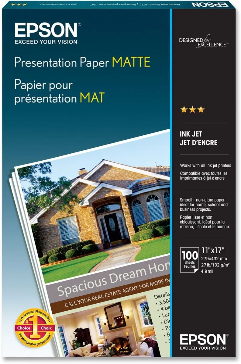 Epson Presentation Paper Matte (11 x 17 in, 100 Sheets) S041070 - White