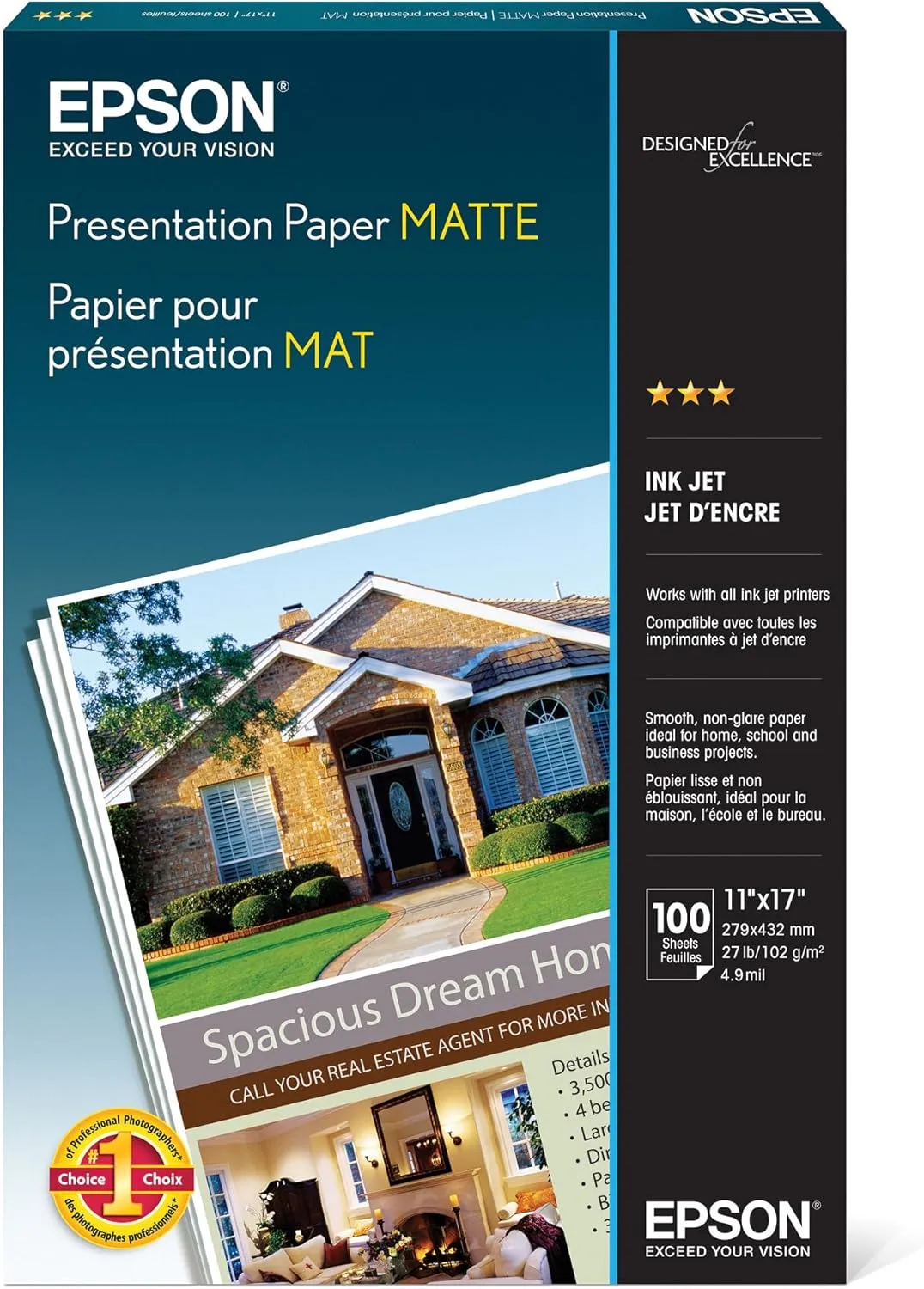 Epson Presentation Paper Matte (11 x 17 in, 100 Sheets) S041070 - White