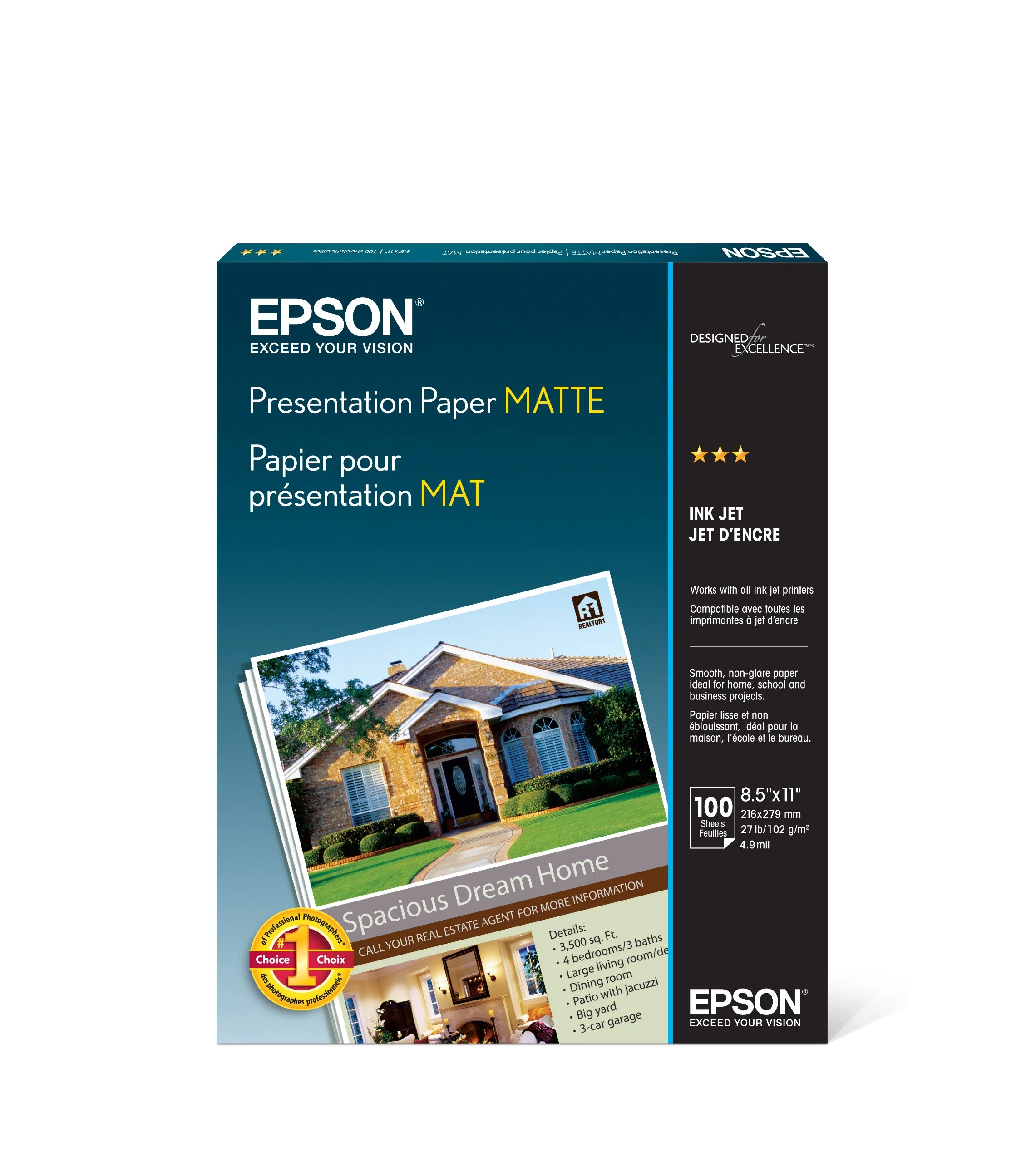 Epson S041062 Matte Presentation Paper, 27 lb, 8.5 x 11, 100 Sheets