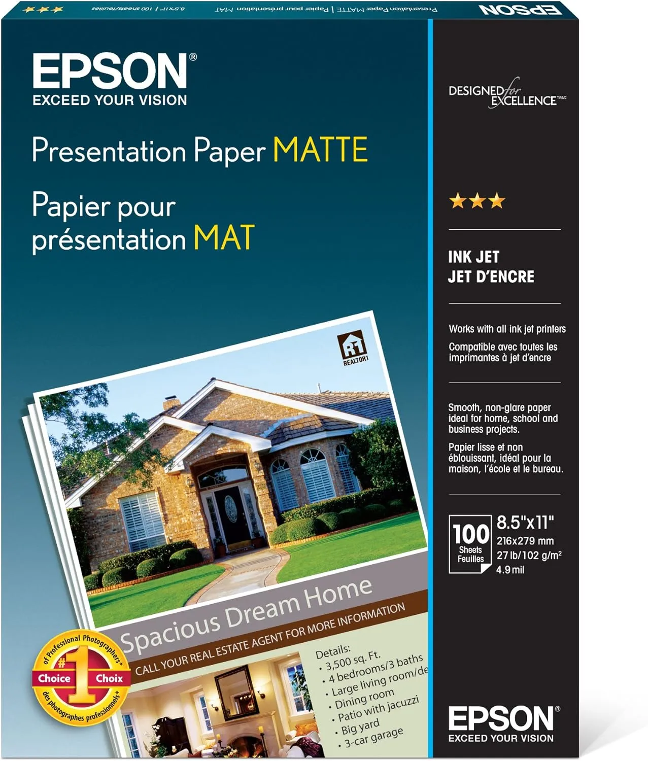 Epson S041062 Matte Presentation Paper, 27 lb, 8.5 x 11, 100 Sheets