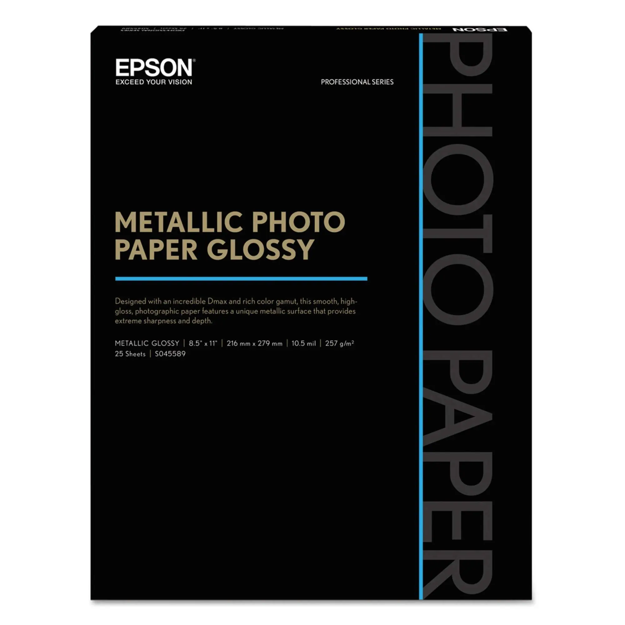 Epson Professional Media Metallic Gloss Photo Paper, 10.5 Mil, 8.5 X 11, White, 25/Pack