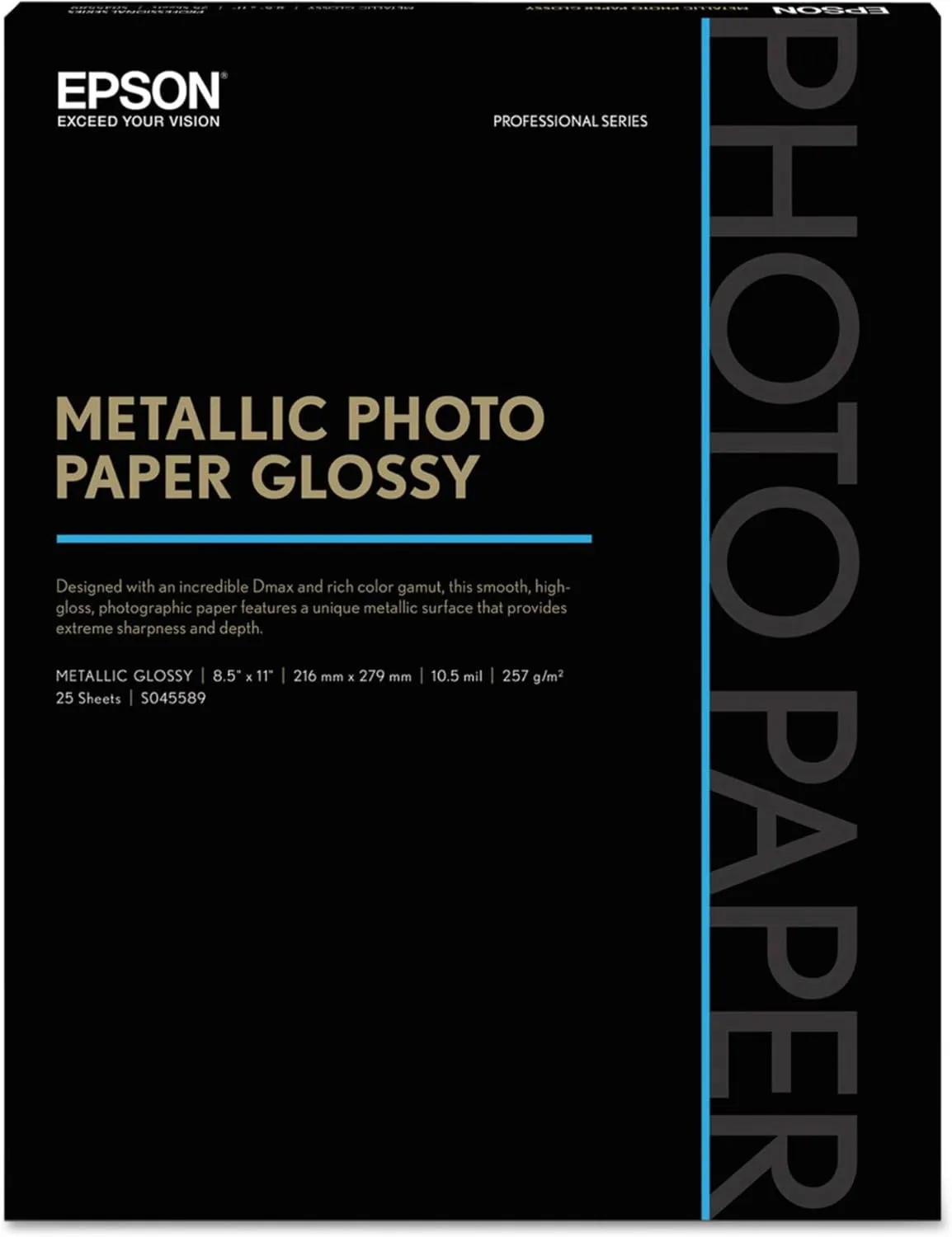 Epson Professional Media Metallic Gloss Photo Paper, 10.5 Mil, 8.5 X 11, White, 25/Pack