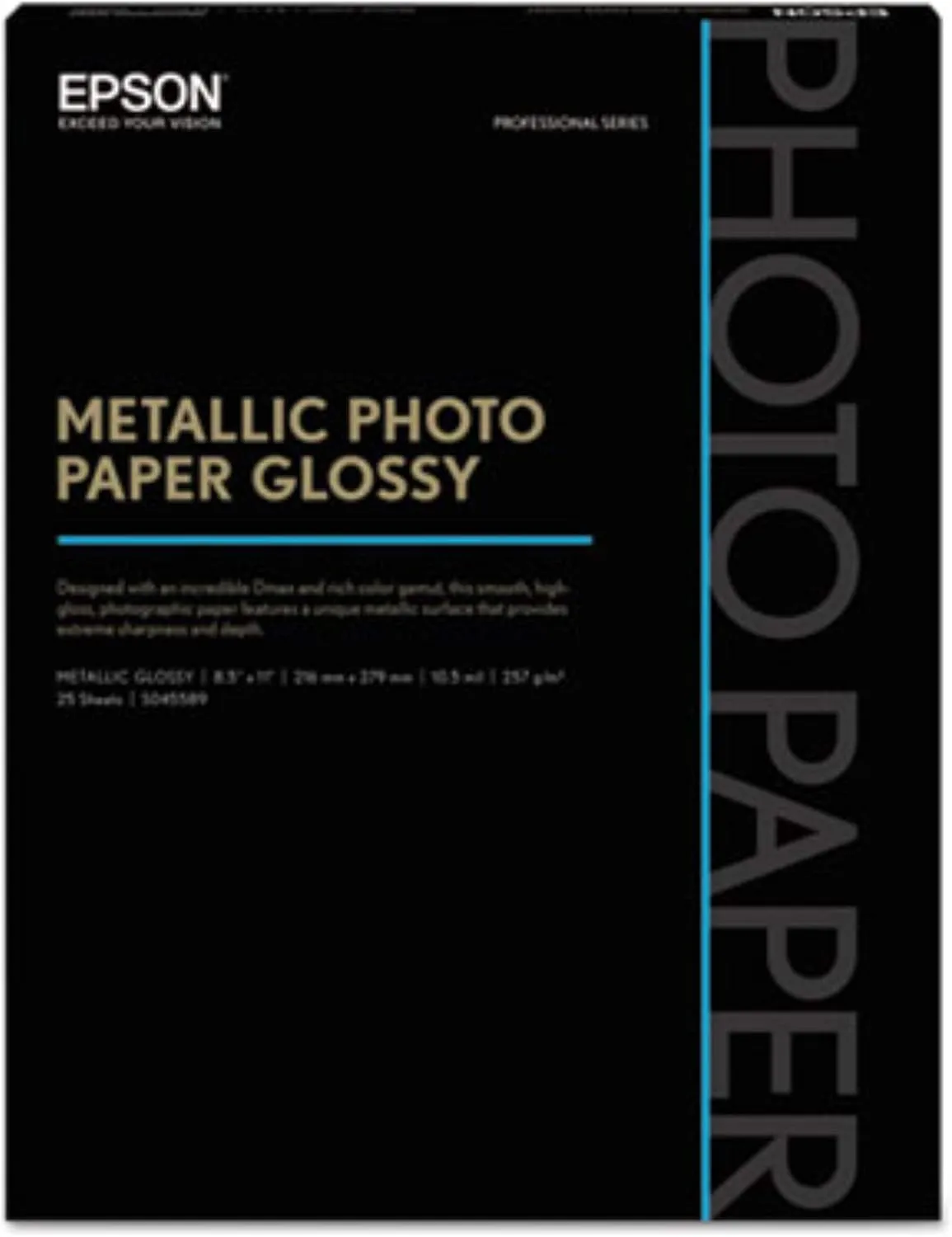 Epson Professional Media Metallic Gloss Photo Paper, 10.5 Mil, 8.5 X 11, White, 25/Pack