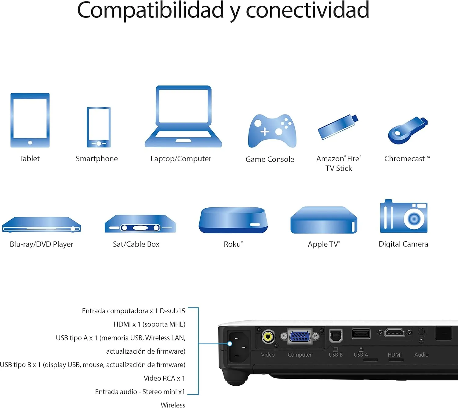 Epson PowerLite 1780W Wireless WXGA 3LCD Projector, 3,000 lm, 1280 x 800