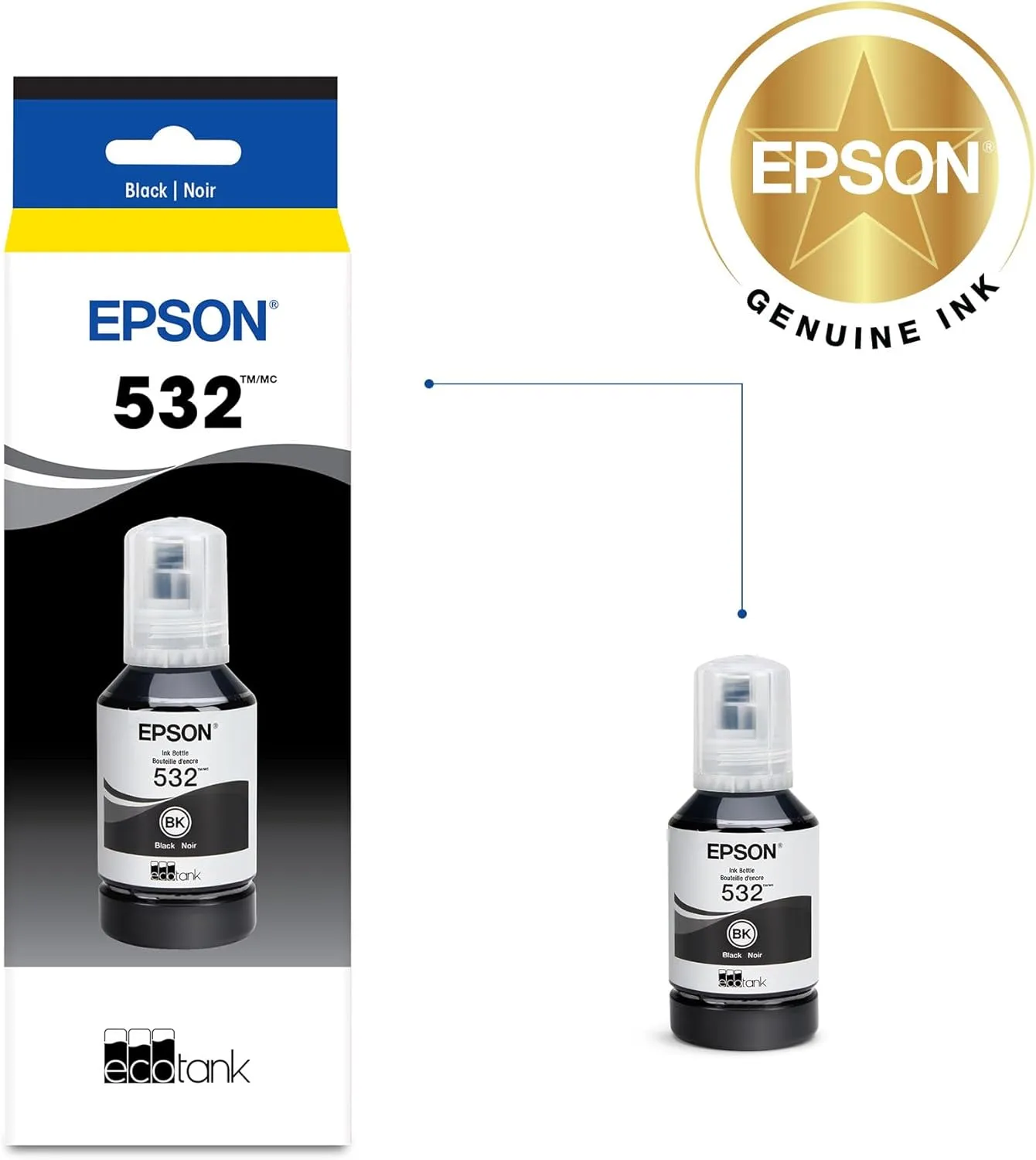 EPSON 532 EcoTank Black High-Yield Ink Bottle, T532120-S