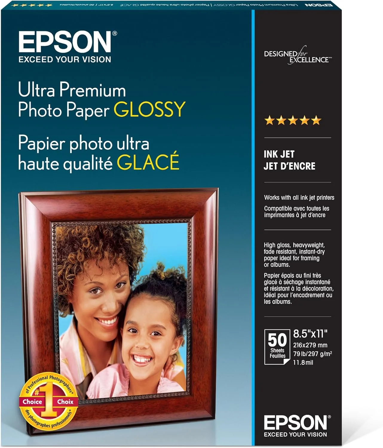 Epson Ultra Premium Glossy Photo Paper, 8.5 x 11 in, 50 Sheets (S042175)