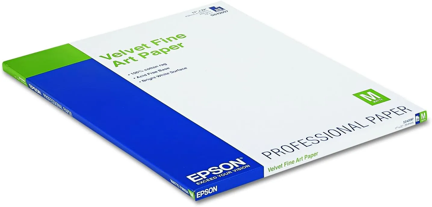 Epson S042097 Velvet Fine Art Paper, 17 x 22, White (Pack of 25 Sheets)