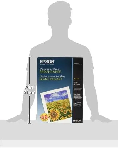 Epson Watercolor Paper Radiant, White, 13 x 19 Inches, 20 Sheets (S041351) White Super B Size