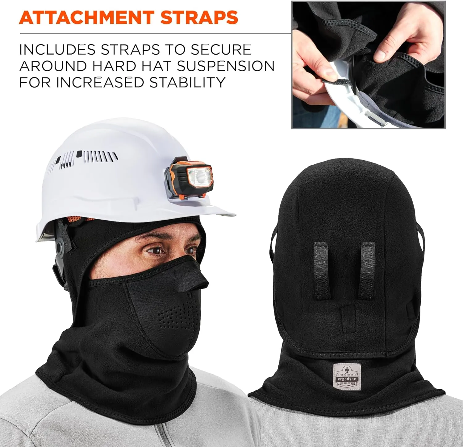 Ergodyne Mens Face Mask - 2-pc Fleece Neoprene Balaclava, Black