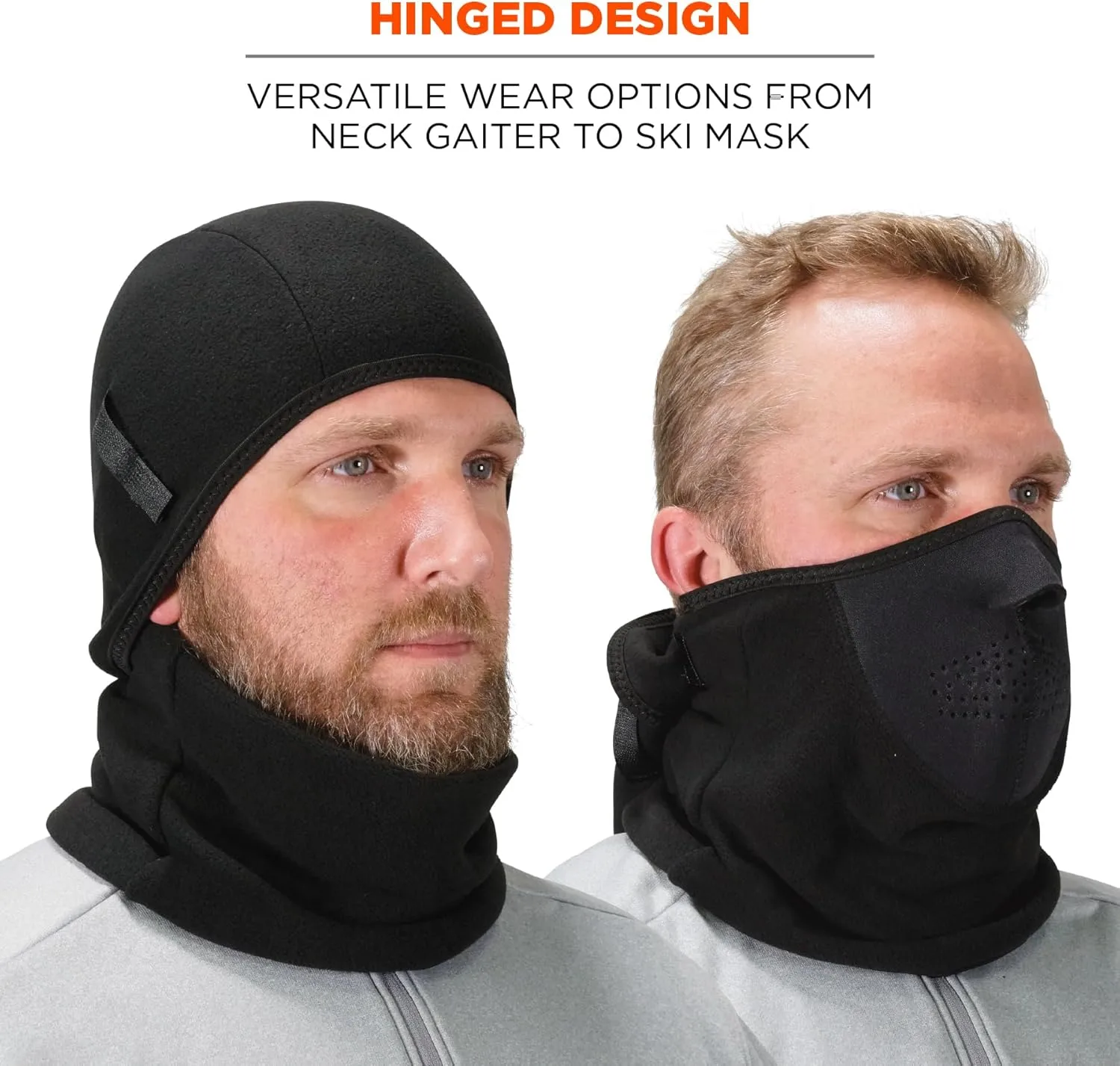 Ergodyne Mens Face Mask - 2-pc Fleece Neoprene Balaclava, Black