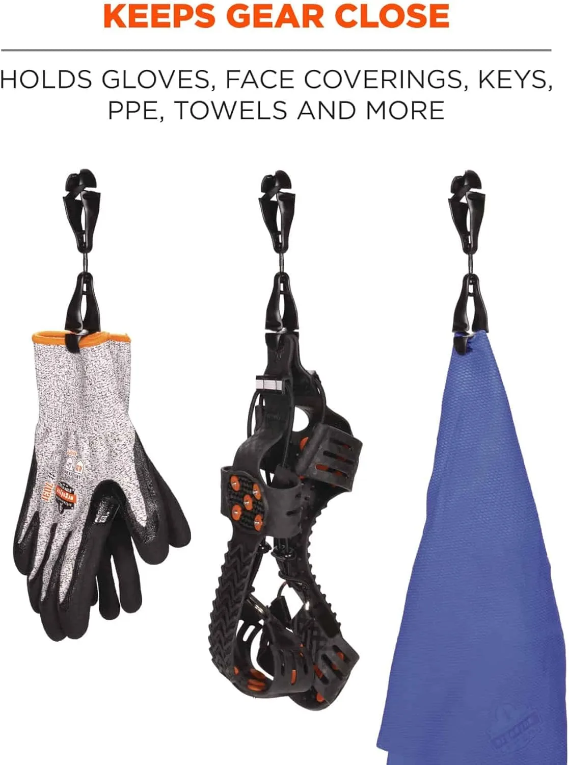 Ergodyne Squids 3420 Swiveling Dual-Clip Glove Holders, 5-1/2 in, Black - Set of 6