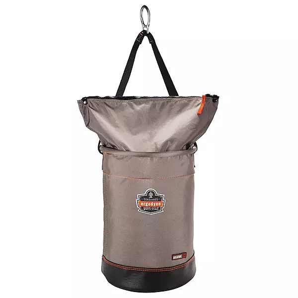 Ergodyne Arsenal 5973 Large Nylon Hoist Bucket Tool Bag - D-Rings, Zipper Top, Gray