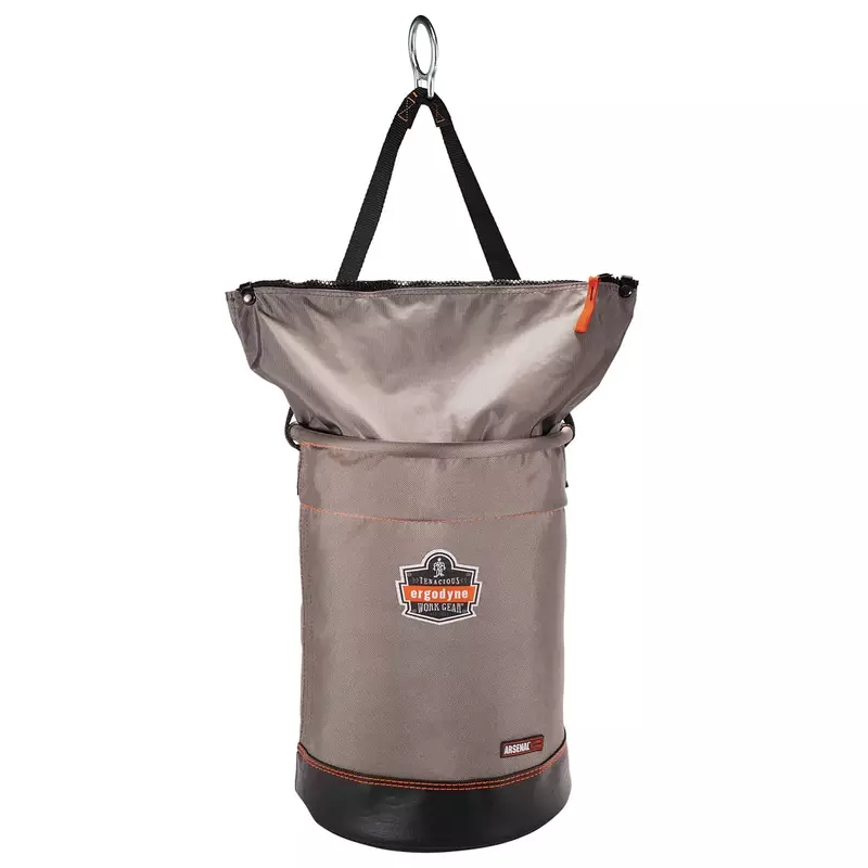 Ergodyne Arsenal 5973 Large Nylon Hoist Bucket Tool Bag - D-Rings, Zipper Top, Gray