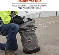 Ergodyne Arsenal 5973 Large Nylon Hoist Bucket Tool Bag - D-Rings, Zipper Top, Gray