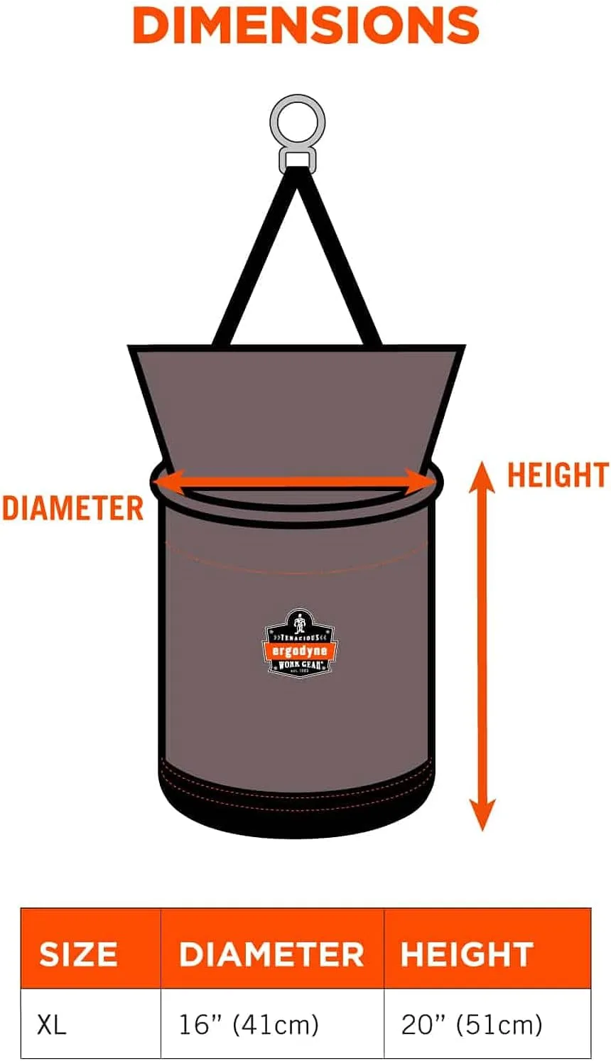 Ergodyne Arsenal 5976 XL Nylon Hoist Bucket Tool Bag - Swiveling Carabiner, Zipper Top