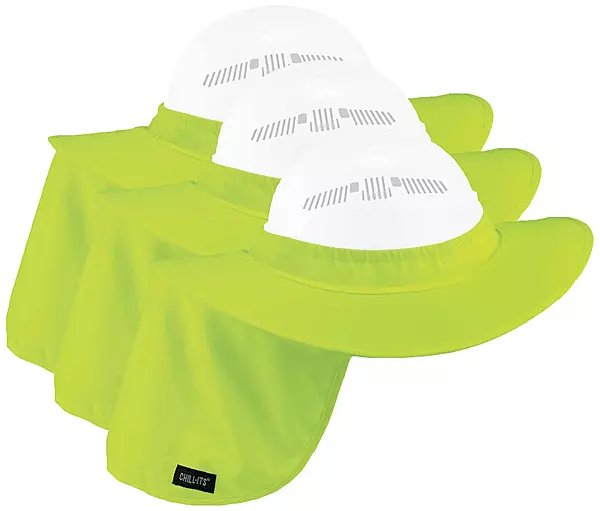 Ergodyne Chill-Its 6660 Attachable Hard Hat Brim with Neck Shade, Lime (Pack of 3)