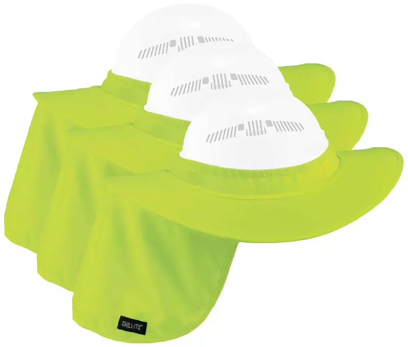 Ergodyne Chill-Its 6660 Attachable Hard Hat Brim with Neck Shade, Lime (Pack of 3)