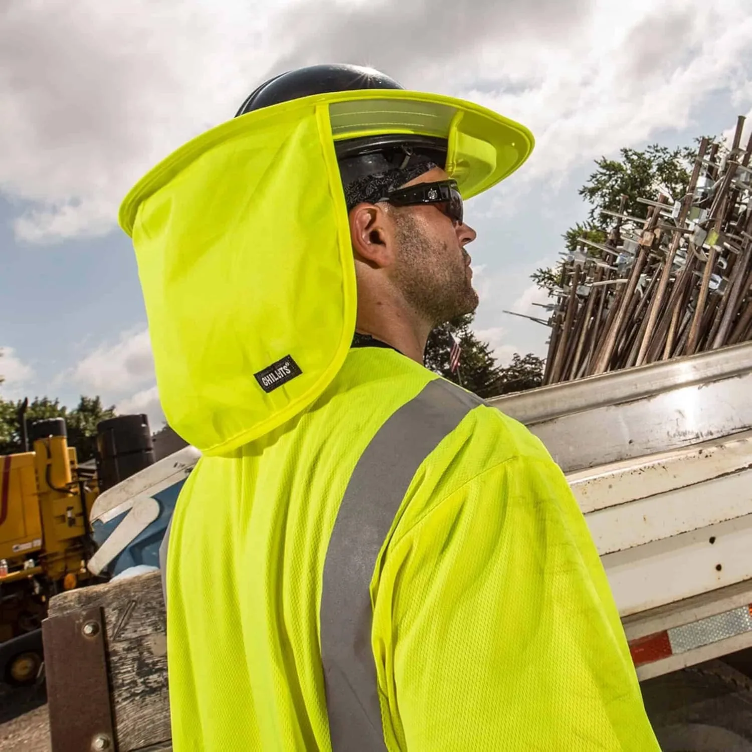 Ergodyne Chill-Its 6660 Attachable Hard Hat Brim with Neck Shade, Lime (Pack of 3)