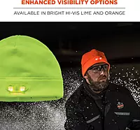Ergodyne N-Ferno 6804 LED Light Fleece Skull Cap Beanie Hat, Orange, One Size