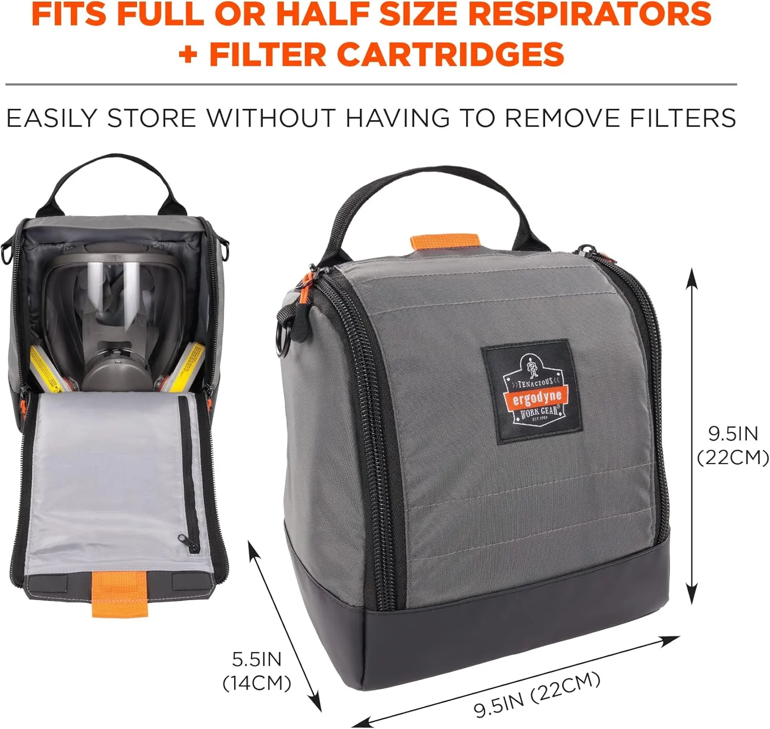 Ergodyne Arsenal 5185 Respirator Mask Storage Bag, Fits Half and Full Face Respirators, Zipper and Magnetic Closure,Gray