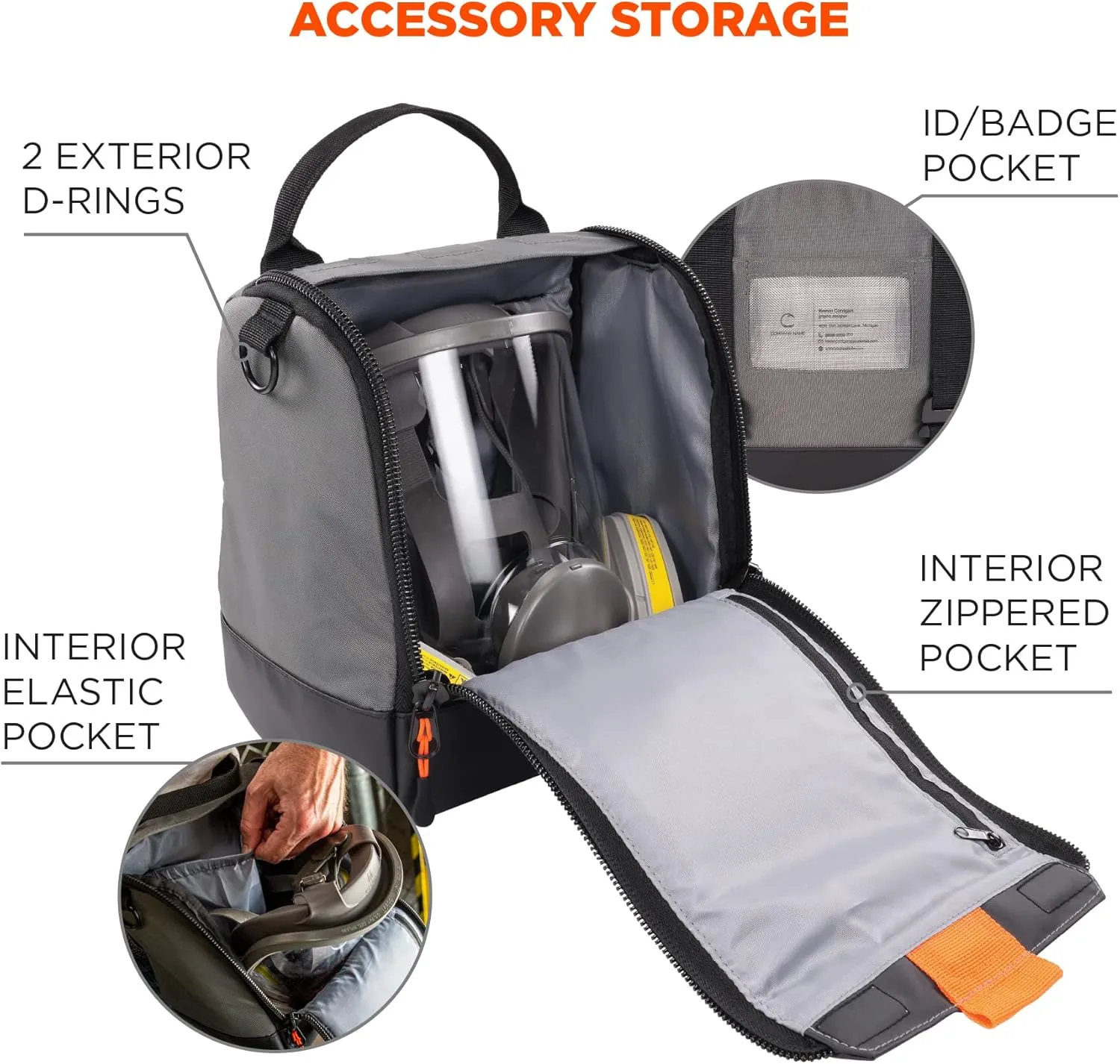 Ergodyne Arsenal 5185 Respirator Mask Storage Bag, Fits Half and Full Face Respirators, Zipper and Magnetic Closure,Gray