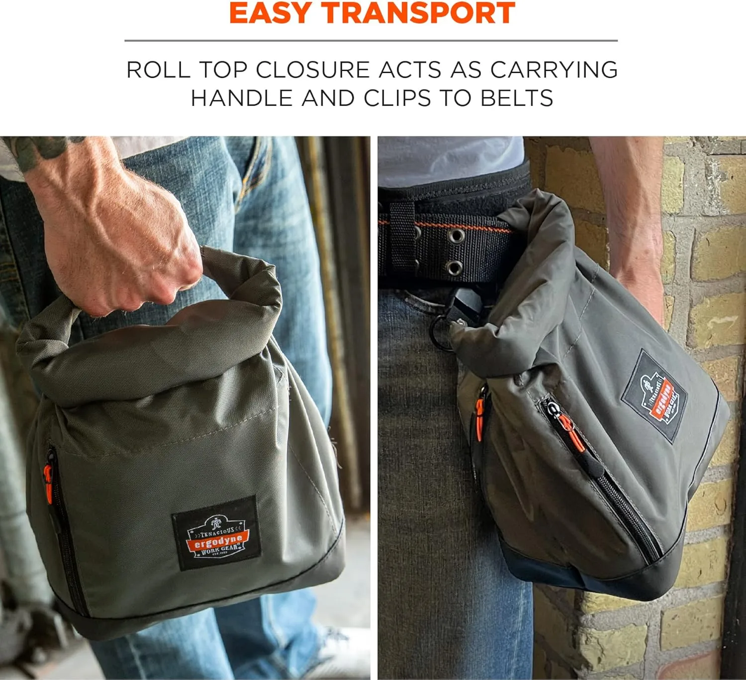 Ergodyne Arsenal 5186 Respirator Mask Storage Bag, Fits Half and Full Face Respirators, Adjustable Roll Top Closure,Gray