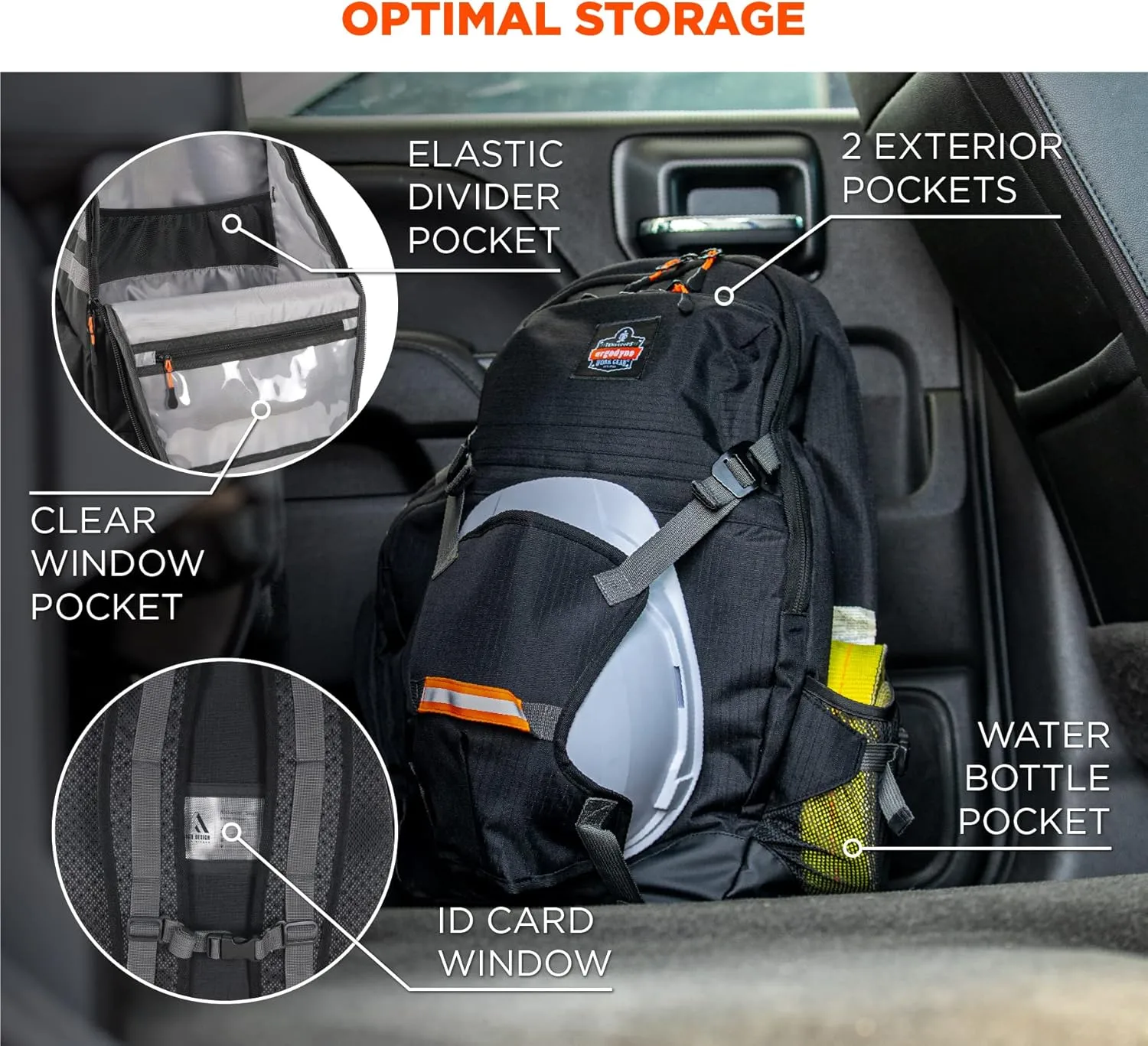 Ergodyne Arsenal 5188 Work Gear Jobsite Backpack with Hard Hat Storage, Padded Shoulder Straps, 39L Capacity,Black, Large