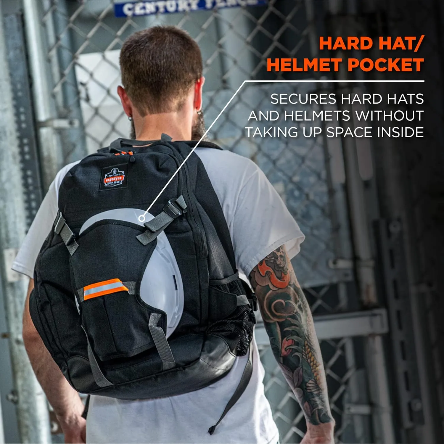 Ergodyne Arsenal 5188 Work Gear Jobsite Backpack with Hard Hat Storage, Padded Shoulder Straps, 39L Capacity,Black, Large