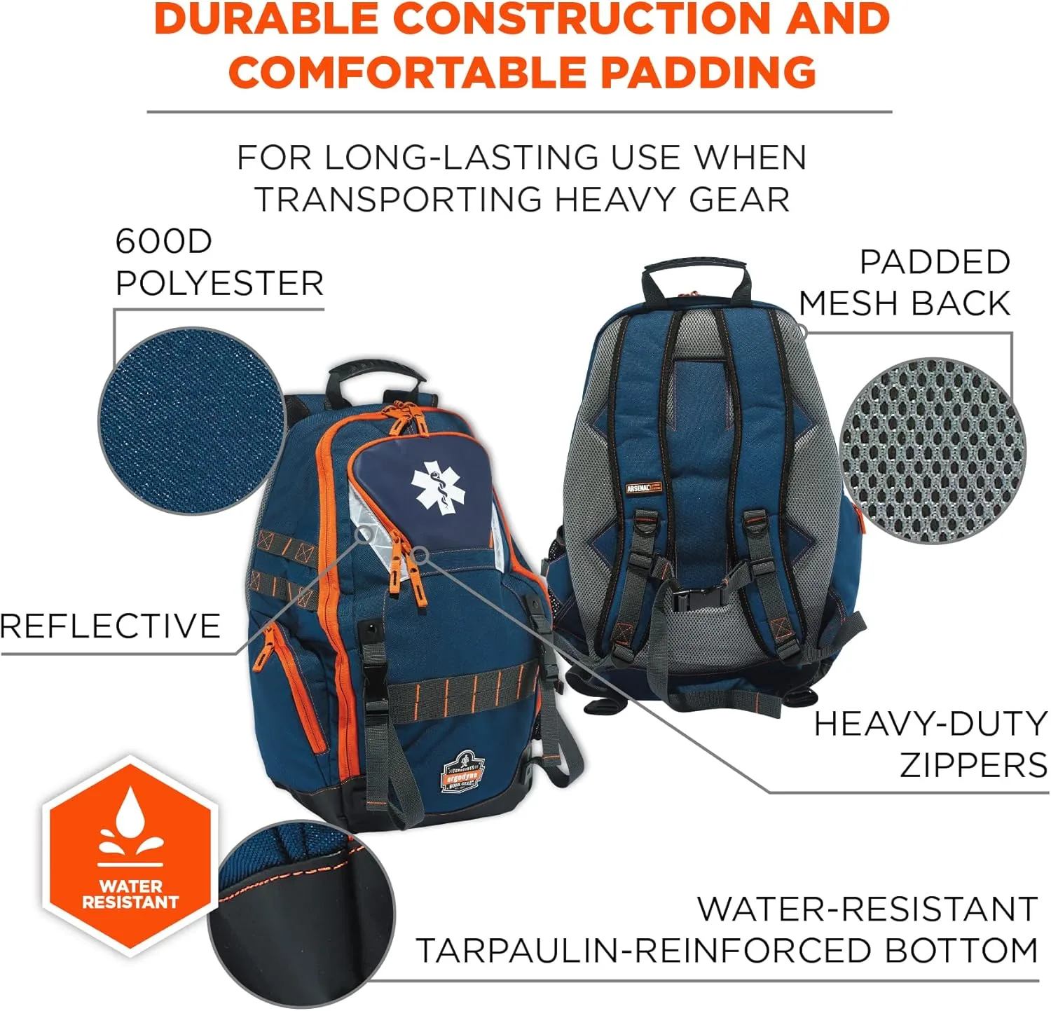 Ergodyne Arsenal 5244 Medic First Responder Trauma Backpack Jump Bag for EMS, Police, Firefighters, Blue Ems Bag